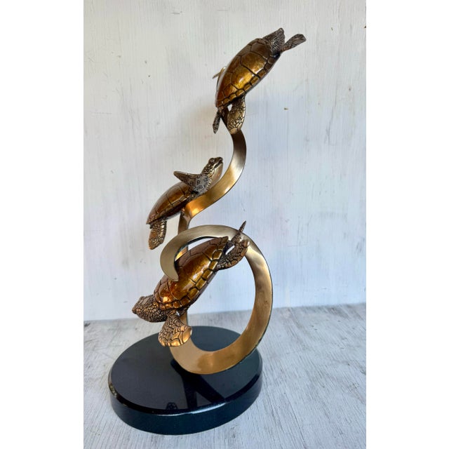 Late 20th Century Fine Bronze Sea Turtle Turtles Sculpture by Joseph Quillan Moonlight Carousel For Sale - Image 11 of 12