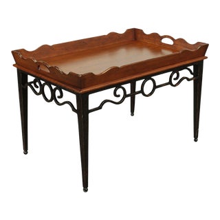 Iron Base Wood Butlers Tray Top Coffee Table For Sale