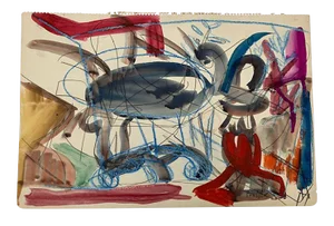1940 "Abstract Composition" Gouache and Ink Painting by Josef Presser Framed