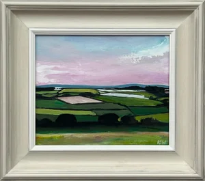 Angela Wakefield, Patchwork quilt of vibrant green pasture, ploughed fields and farmland hedgerows, 2024