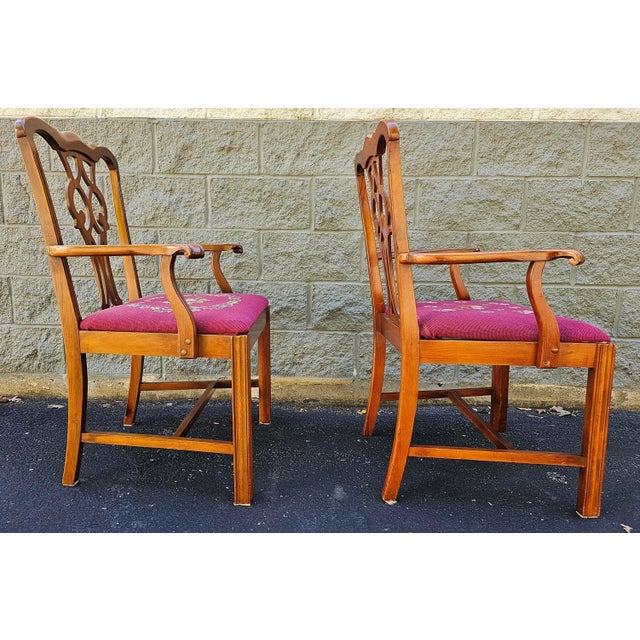 Mid 20th Century Statesville Chair Mid-Century Chippendale Mahogany Needlepoint Upholstered ArmChairs, Pair For Sale - Image 5 of 10