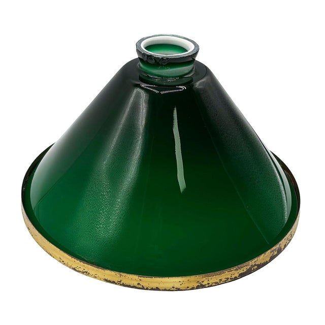 Green 1920s Art Deco Banker/Poker Hanging Ceiling Light W/ 9" Brass Rim Green Glass Shade For Sale - Image 8 of 12