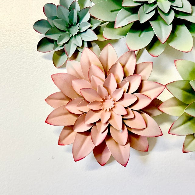 Mid-Century Coastal Italian Tole Five Red-Tipped Succulents Sculptural Wall Object For Sale - Image 6 of 8