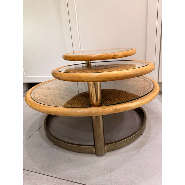 Drawing/Sketching Materials MCM Pencil Reed & Bamboo Three-Tier Swivel Coffee Table For Sale - Image 7 of 12