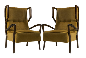 Set of Wingback Armchairs in Poplar and Mohair by Orlando Orlandi, Italy, 1950s