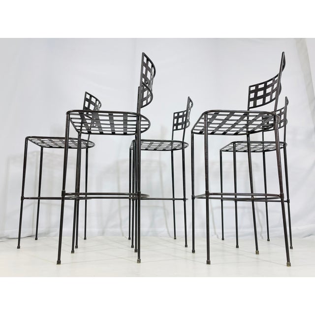 Mario Papperzini 1990s Set of 5 Barstools in Solid Steel Attributed to Amalfi Furniture After Mario Papperzini For Sale - Image 4 of 12