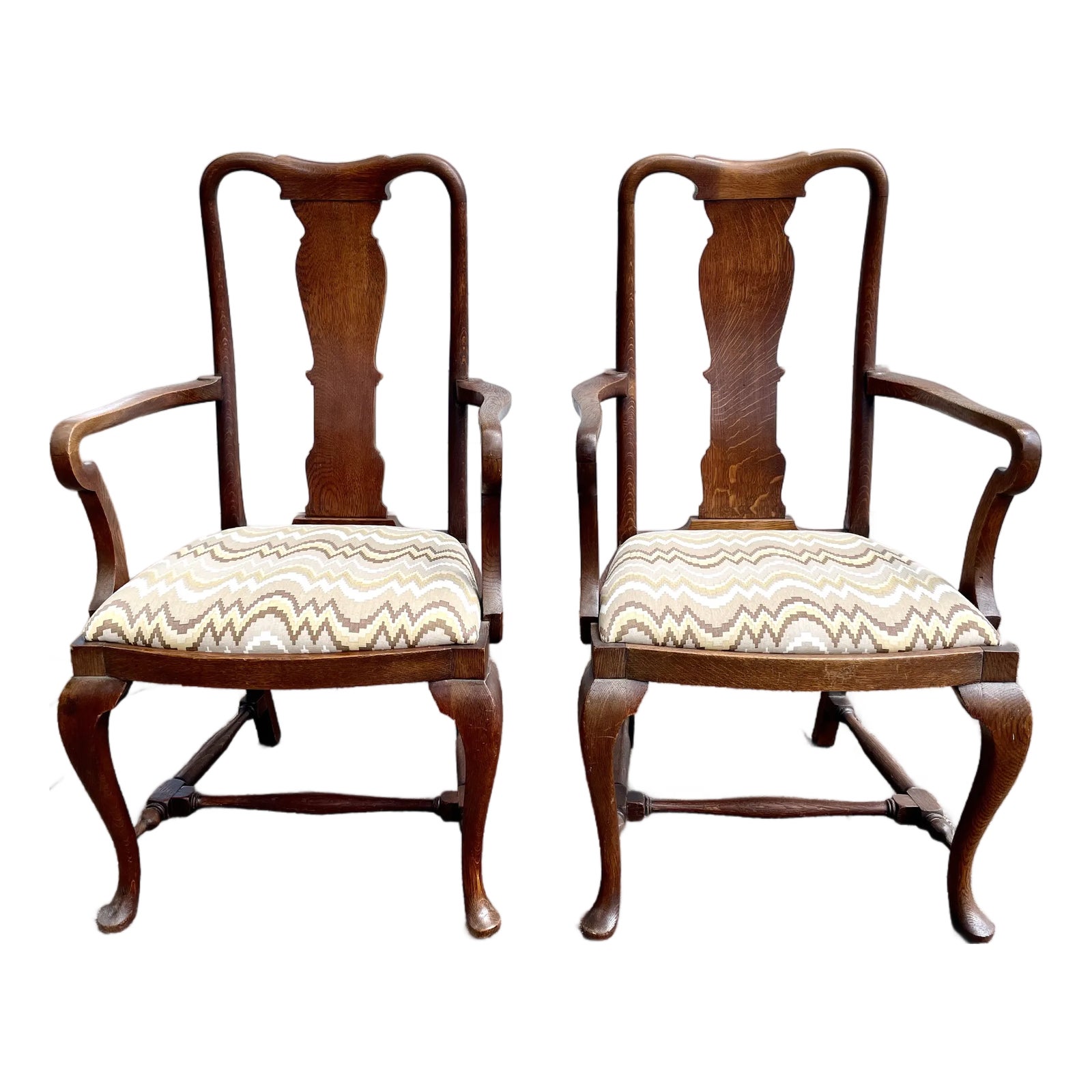 Early 20th Century Pair of Queen Anne Style Arm Chairs | Chairish
