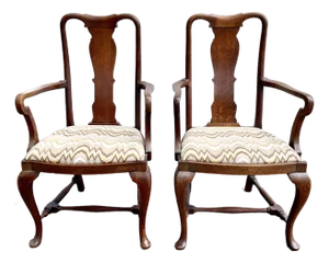 Early 20th Century Pair of Queen Anne Style Arm Chairs