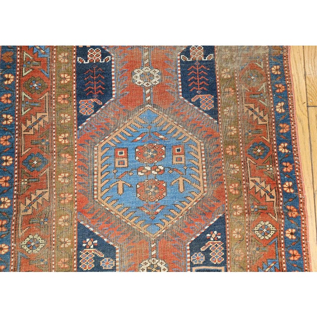 Vintage Persian Heriz Serapi Runner, Hand-Knotted Wool, Geometric Pattern, Terracotta & Navy, 3x16 For Sale - Image 13 of 15