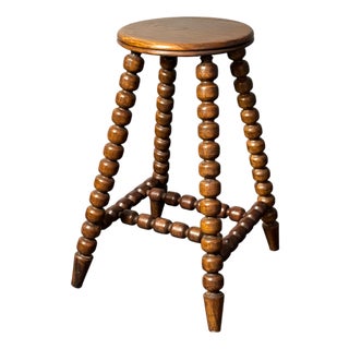 Mid-Century Brutalist Turned Wood Stool in the style of Charles Dudouyt, 1950s For Sale