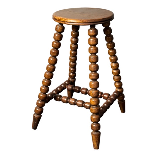 Mid-Century Brutalist Turned Wood Stool in the style of Charles Dudouyt, 1950s For Sale