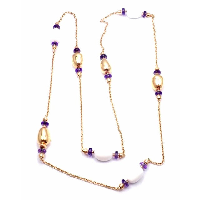 2000 - 2009 Bulgari Mediterranean Eden Sautoir 18k gold amethyst ceramic necklace For Sale - Image 5 of 11