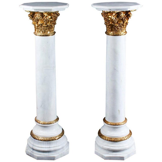 20th Century White Marble & Ormolu Mounted Pedestals, Set of 2 For Sale - Image 14 of 14