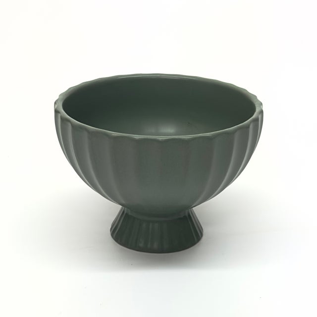Olive Green Matte Ceramic Stemmed Planter Curation - Group of 3 For Sale - Image 9 of 10