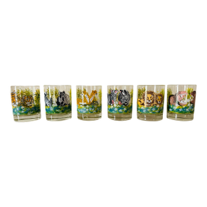 Mid Century Handpainted Dorothy Thorpe Safari or Jungle Rocks Glasses- Set of Six