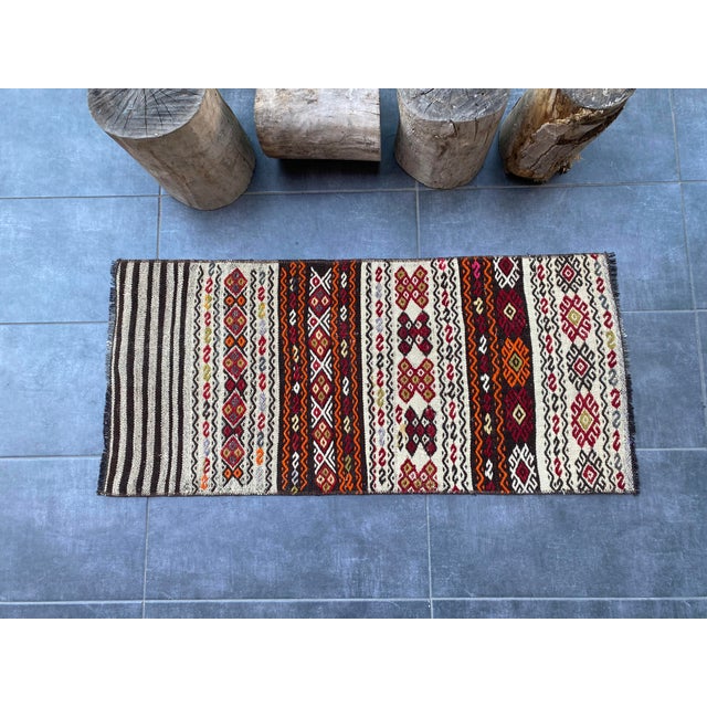 Brown Oushak Vintage Area Kilim Rug For Sale - Image 8 of 10