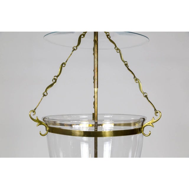 1980s Belle Epoque Style Brass & Glass Bell Jar Lantern With Smoke Bell & Swirling Chain For Sale In San Francisco - Image 6 of 12