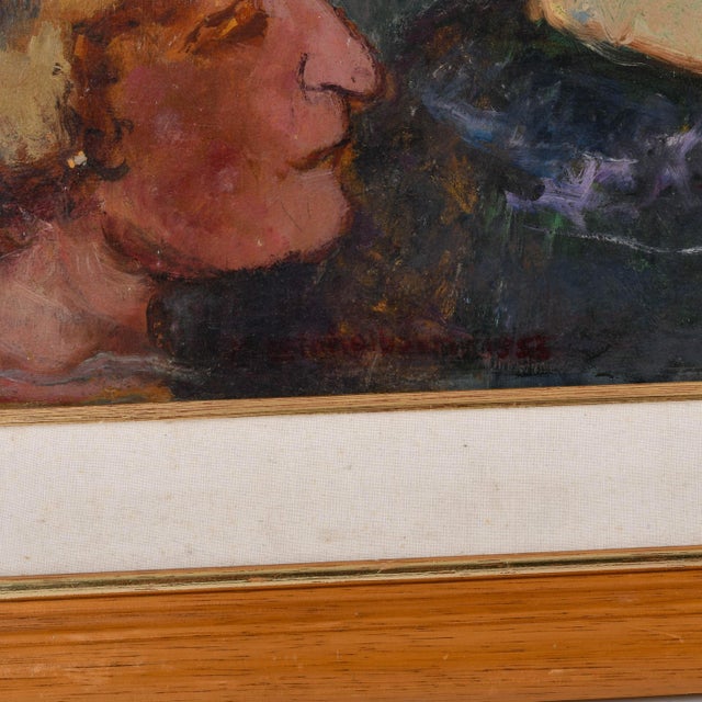 Mid 20th Century Signed Manuel Eichelbaum "Jewish Wedding" Expressionist Oil on Board Framed Painting For Sale - Image 5 of 10