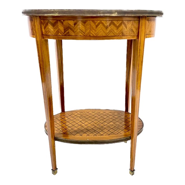 Antique Oval Diamond Inlay Tiered Side Table For Sale