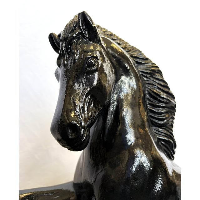 Mid Century Ceramic Rearing Black Stallion Figure Signed 'R R' Possibly Italian Sculptor Renato Rumonato For Sale In West Palm - Image 6 of 16