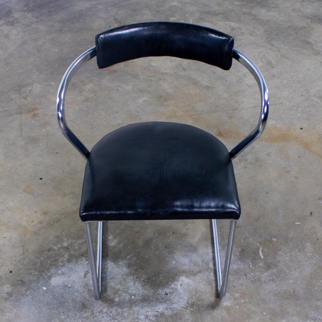1920-1930’s Art Deco Streamline Moderne Side Chair Black Vinyl & Chrome Manner of Gilbert Rohde For Sale - Image 12 of 18