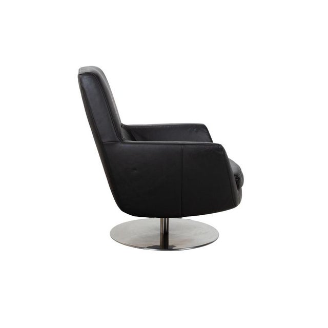 Black Leather and Chrome Swivel Lounge Chair For Sale - Image 9 of 13