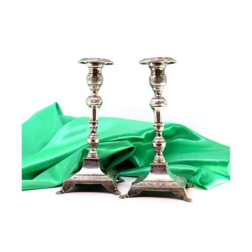 Metal Silver Candlesticks with Turned and Engraved Shafts, Set of 2 For Sale - Image 7 of 7