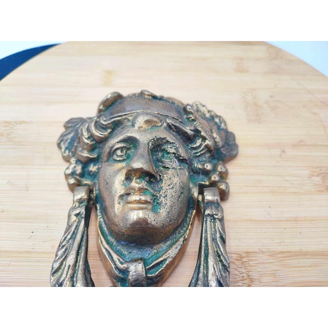 Pre-War Brass Knocker with Woman's Head, 1890s For Sale - Image 3 of 8