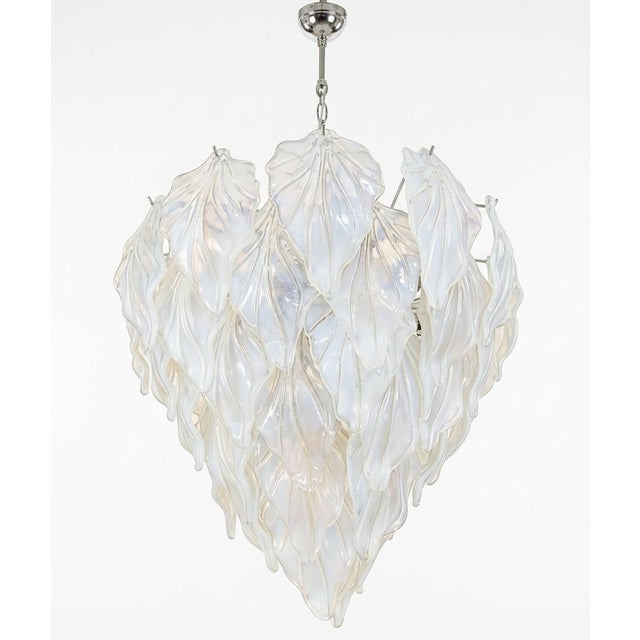 Vintage Opal Leaf Chandelier in Murano Glass, 1980 For Sale - Image 9 of 16