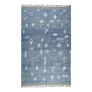 9x12 Blue Hand-Knotted Wool Faded Denim Texture Tribal Modern Carpet Rug For Sale