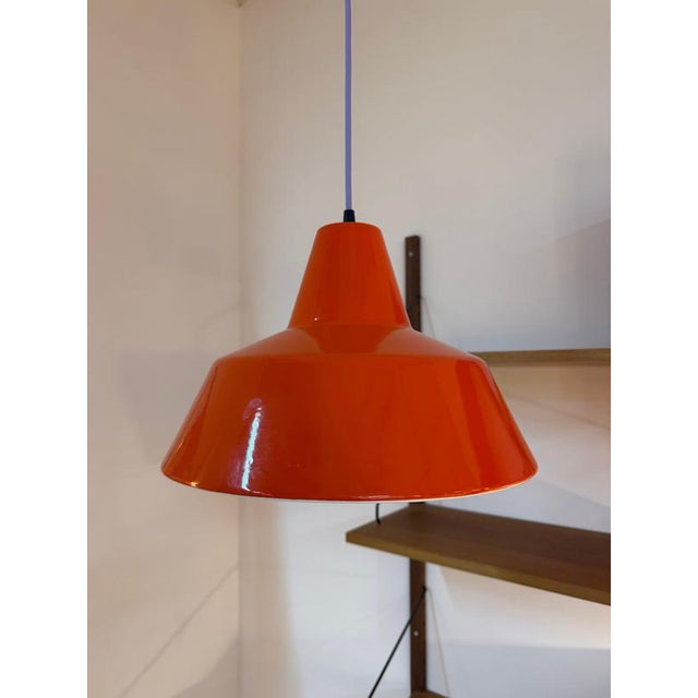 Orange Industrial Hanging Lamp in Orange-Red Enamel by Louis Poulsen For Sale - Image 8 of 11