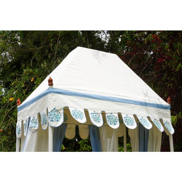 Bohemian Blue & White Floral Block Print Garden Daybed For Sale - Image 4 of 12