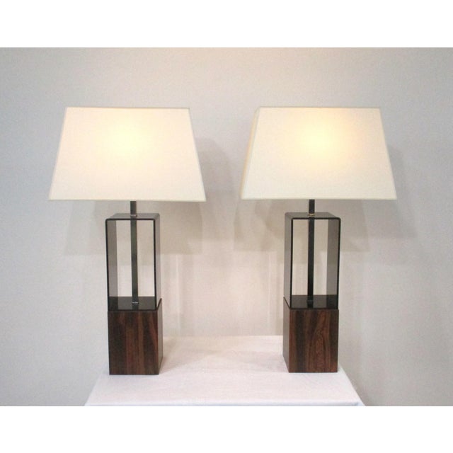 Laurel Styled Faux Rosewood Lucite Table Lamps For Sale - Image 12 of 13