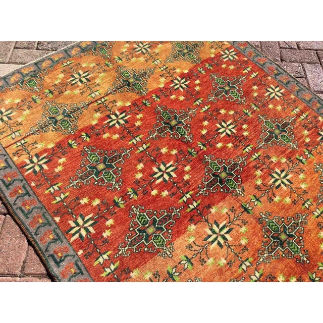 Mid-Century Modern Vintage Burnt Orange Hand Knotted Area Rug - 53" X 120" For Sale - Image 3 of 9