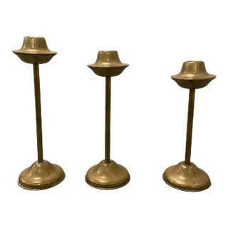 Modern Brass Candlesticks - Set of 3, Denmark, 1960s For Sale