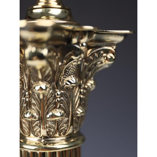 Antique English Brass Corinthian Column Table Lamp, 1880 For Sale - Image 6 of 13