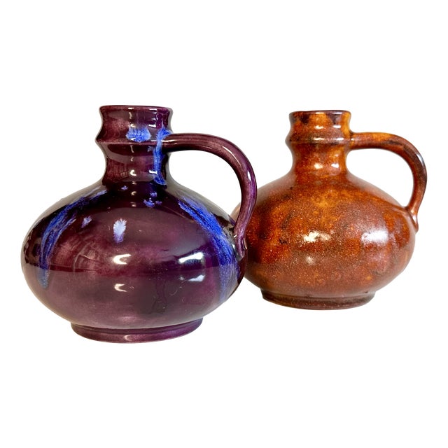 Handmade Stoneware Vases with Handles, Germany, 1980s, Set of 2 For Sale