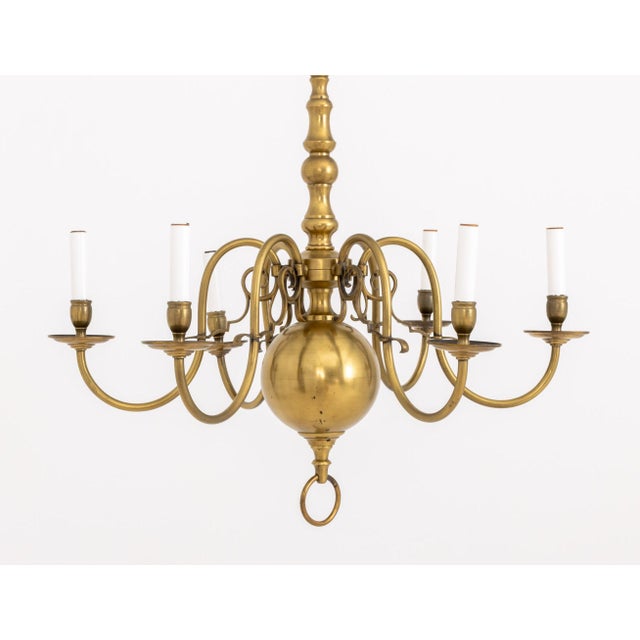 Dutch Style Six Branch Brass Chandelier, 20th Century For Sale - Image 4 of 8