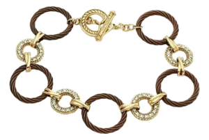 Charriol Diamond Stainless Steel & 18k Gold Circle Link Toggle Bracelet