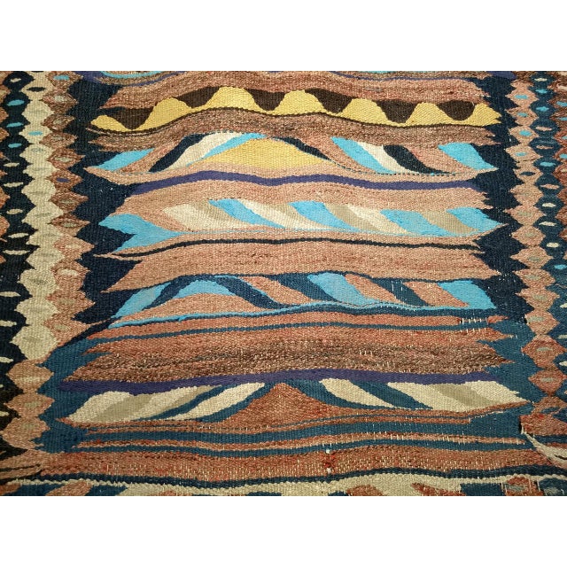 Antique Kurdish Bidjar Tribal Kilim Rug, Handwoven Wool, Stripe Pattern, Turquoise & Yellow, 5x9 For Sale - Image 12 of 15