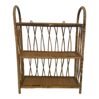 Vintage Scorched Bamboo and Wicker Wall Accent Shelf. For Sale