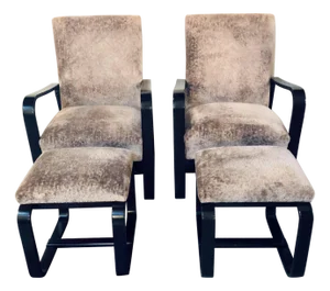 Giuseppi Pagano, Art Deco, Bentwood, Armchairs & Ottomans, Italy, 1940s