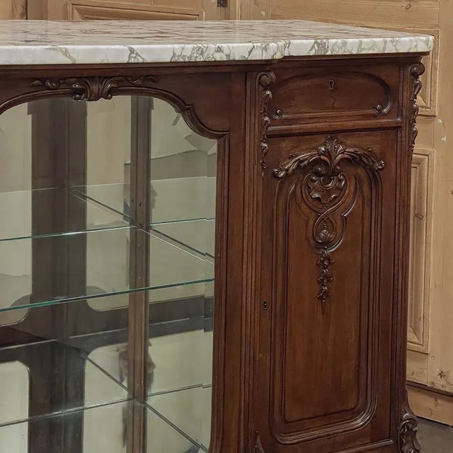 Wood 19th Century French Louis XIV Marble Top Walnut Display Buffet For Sale - Image 7 of 12