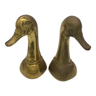 Vintage Brass Duck Bookends - a Pair For Sale
