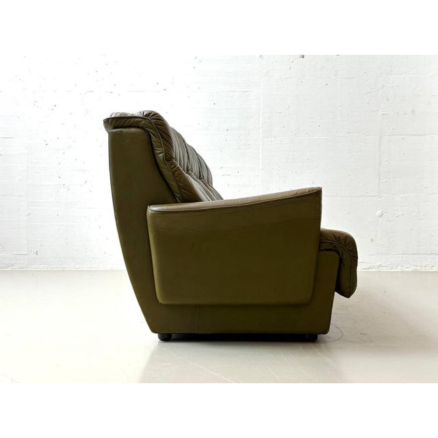 1970s Olive Green Leather Sofa, 1970s For Sale - Image 5 of 16