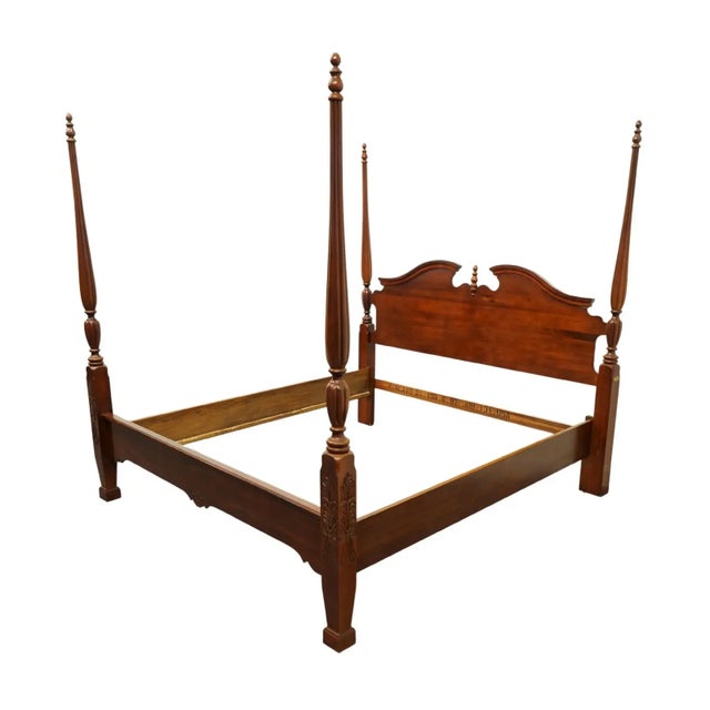 English King Size Carved Cherry Wood Kincaid Furniture Limited Edition General William Lenoir Four Poster Rice Bed - Late 20th Century - 82" X 89" X 84" For Sale - Image 3 of 6
