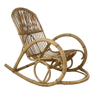 Mid-Century Italian Rattan Rocking Chair in the style of Franco Albini For Sale