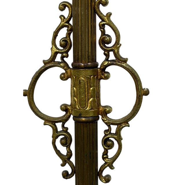 1910s Floor Lamp With Cast Brass Top and Golden Mica Shade For Sale - Image 4 of 8