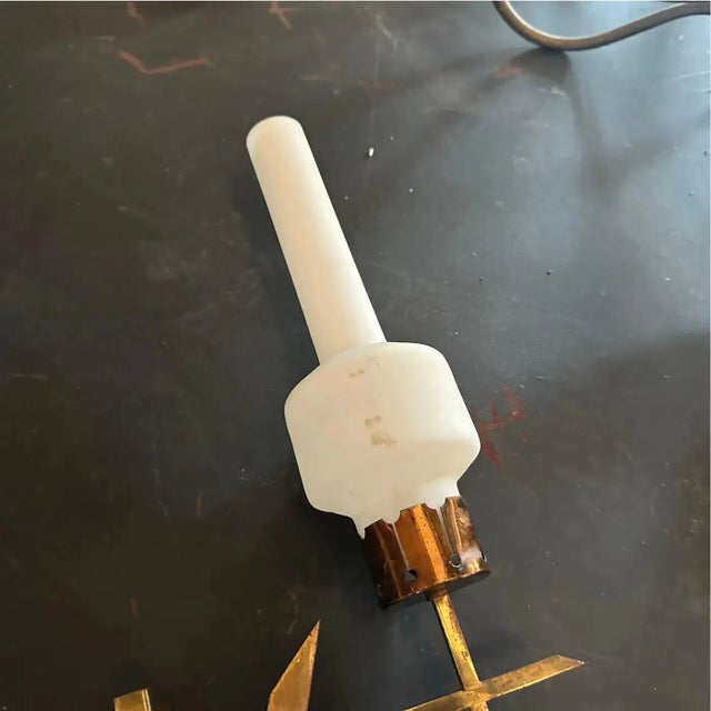 Two 1950s Stilnovo Style Mid-Century Modern Brass and Glass Italian Wall Sconces For Sale - Image 10 of 11