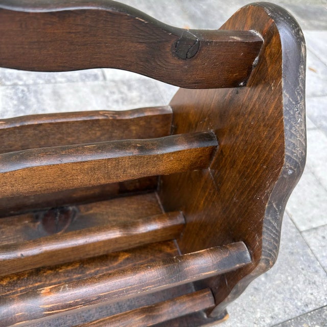 Wood Vintage 1970s Rustic/Primitive Pine Wood Magazine Rack/Vinyl Record Holder For Sale - Image 7 of 9